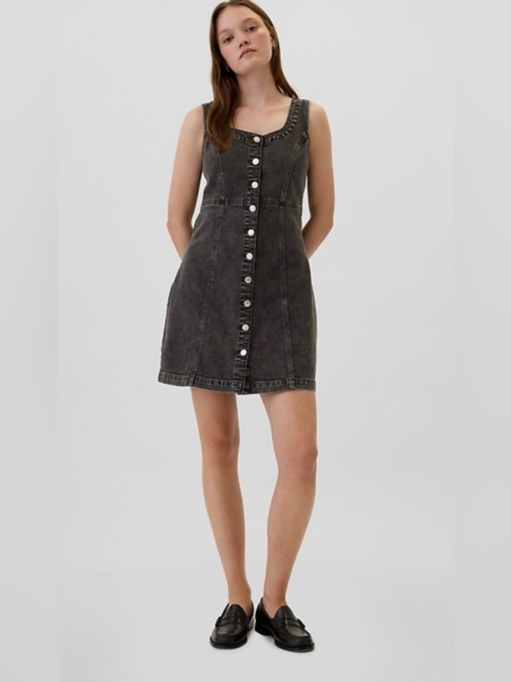 Chic 90s Grunge GAP Black Denim Jumpsuit Dress | Size L